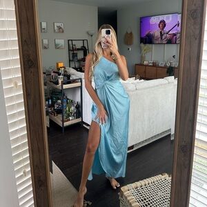 Abercombie & Fitch Satin One Shoulder Knotted Dress